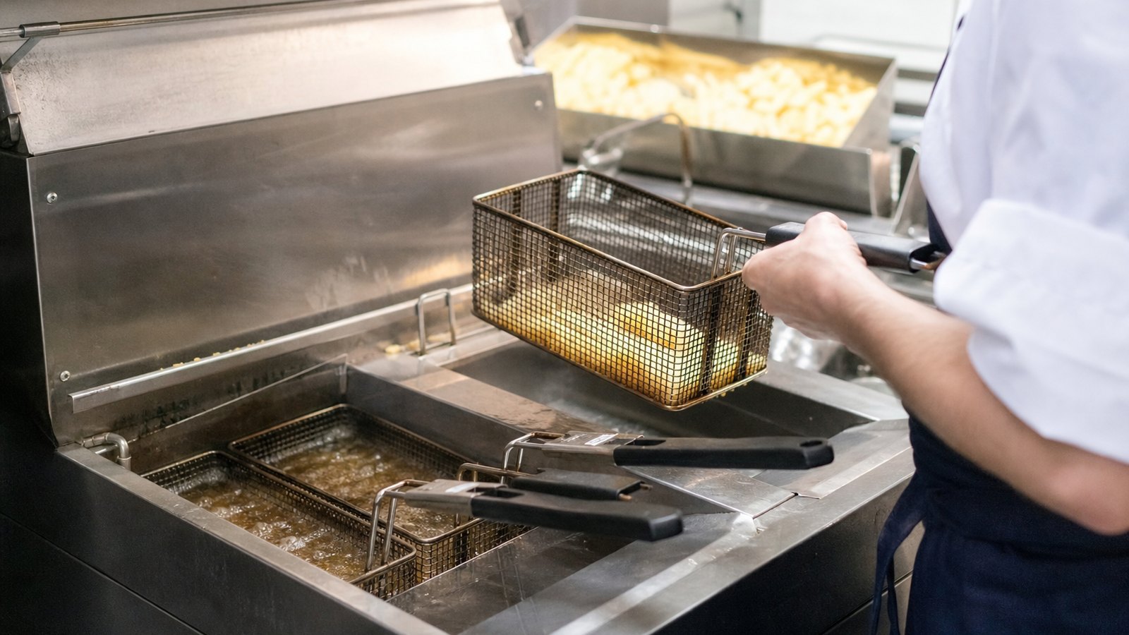 Contrôle de l'huile d'une friteuse en cuisine professionnelle