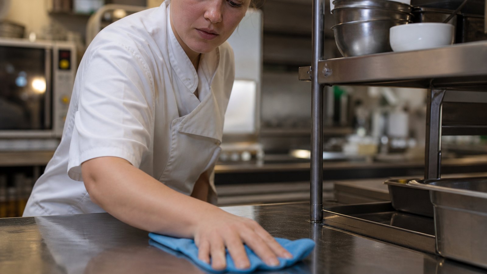 Nettoyage et désinfection d'un plan de travail en cuisine